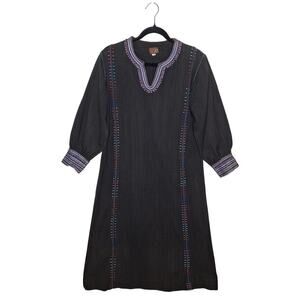 Jillian Embroidered Tunic Midi Dress Chiapas Mexico Cotton Artisan Boho Hippie